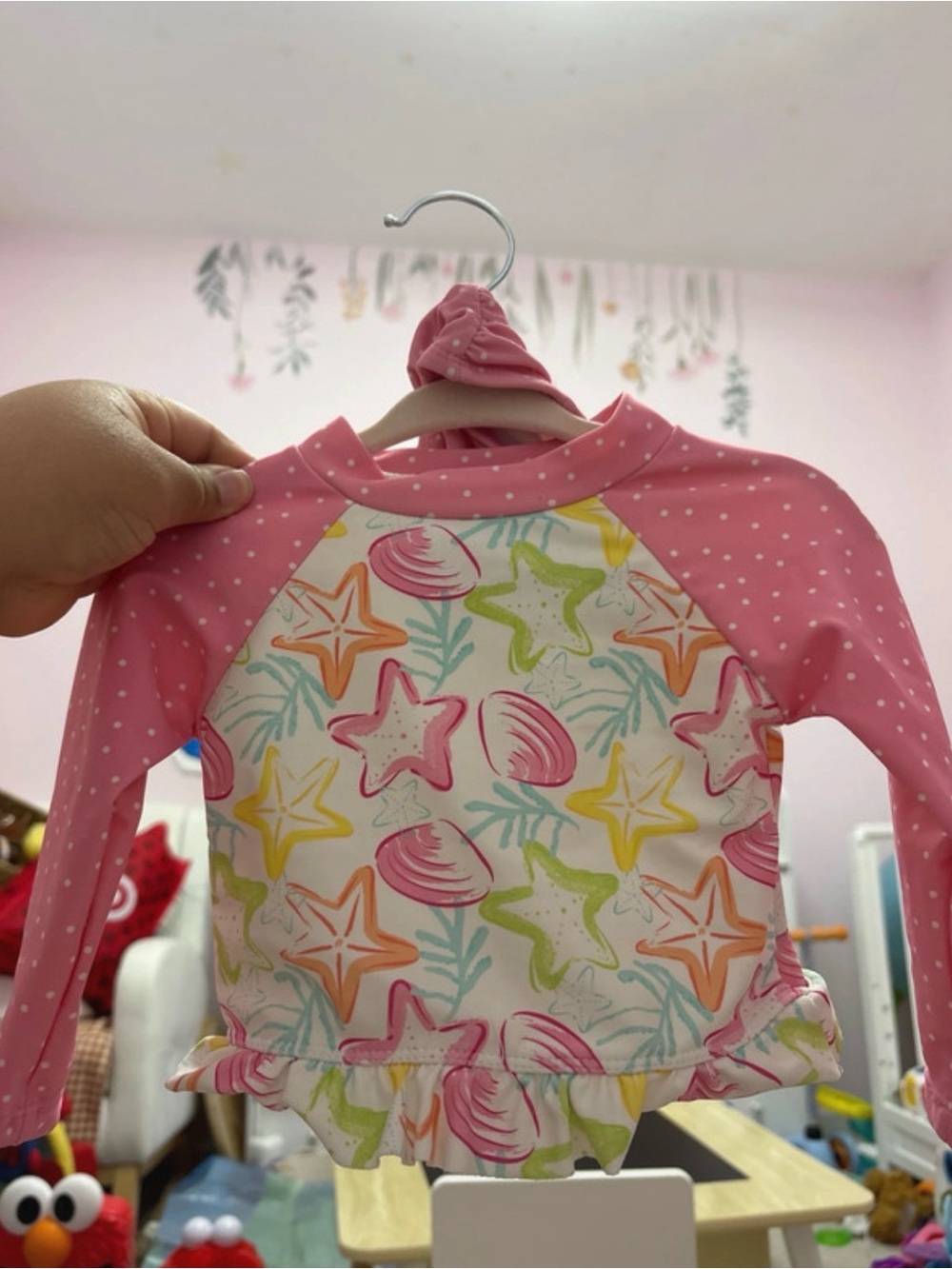 Little Me Pink Long-Sleeve Rashguard with Multicolor Sea Star Print